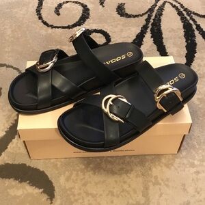 Soda Black Sandals with Gold Buckles